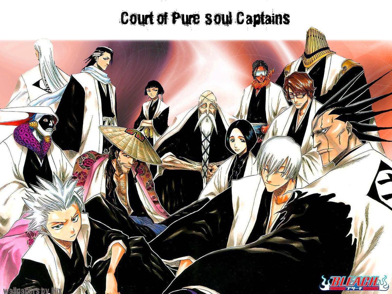 Download Tōshirō Hitsugaya Kenpachi Zaraki Gin Ichimaru Sajin Komamura Kaname Tosen Unohana Retsu Genryūsai Shigekuni Yamamoto Soifon (Bleach) Shunsui Kyōraku Jūshirō Ukitake Byakuya Kuchiki Mayuri Kurotsuchi Anime Bleach Wallpaper