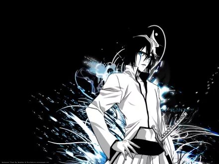 High-definition wallpaper featuring Ulquiorra Cifer from the anime Bleach, showcasing a striking design with dynamic blue and black elements.