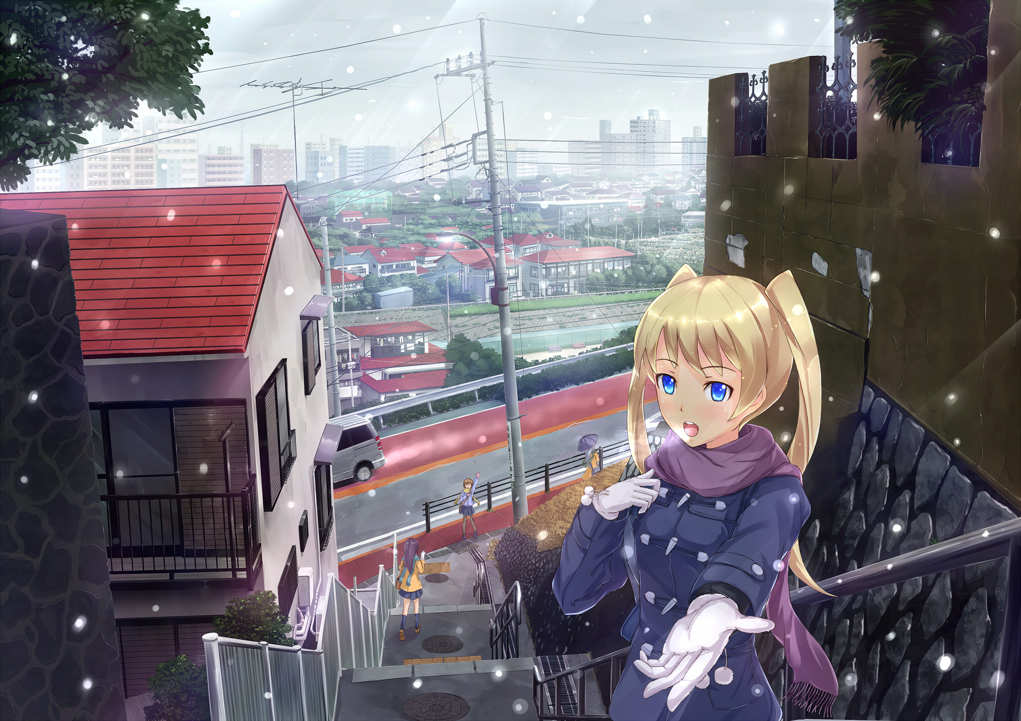 Winter Glow: Original Anime HD Wallpaper in a Snowy Urban Scene by 風乃