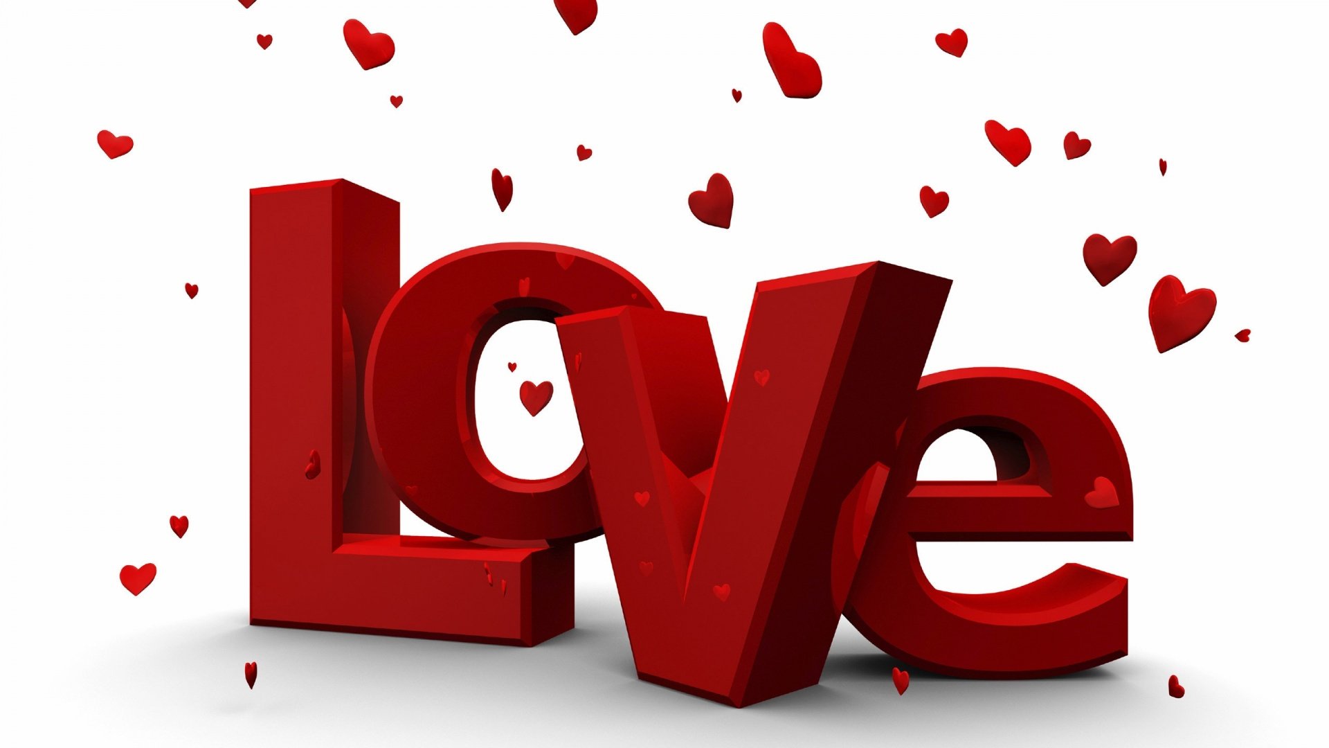 An artistic HD wallpaper featuring the word Love in bold red letters, surrounded by floating hearts, creating a romantic and vibrant atmosphere.