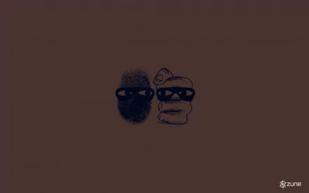 HD PC desktop wallpaper featuring minimalist man-made illustrations of two heads wearing dark glasses, branded with the Zune logo in the corner.