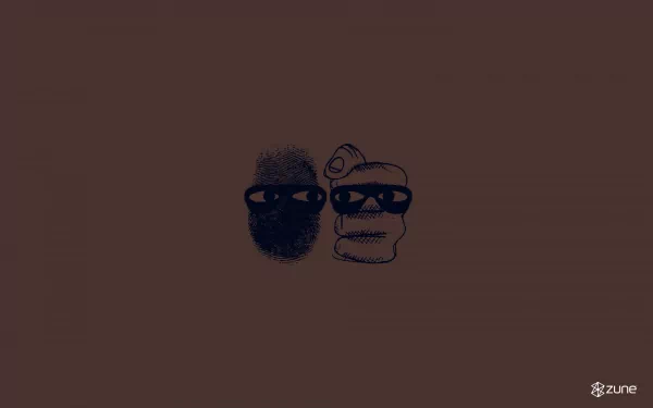 HD PC desktop wallpaper featuring minimalist man-made illustrations of two heads wearing dark glasses, branded with the Zune logo in the corner.