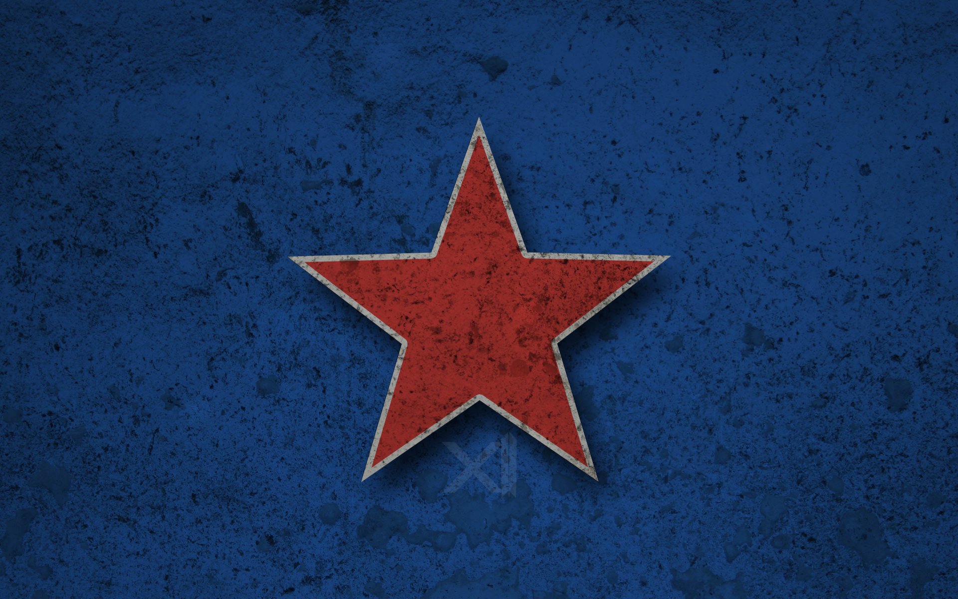HD PC desktop wallpaper featuring a textured red star centered on a rough blue background, styled as a bold, minimalist flag design.