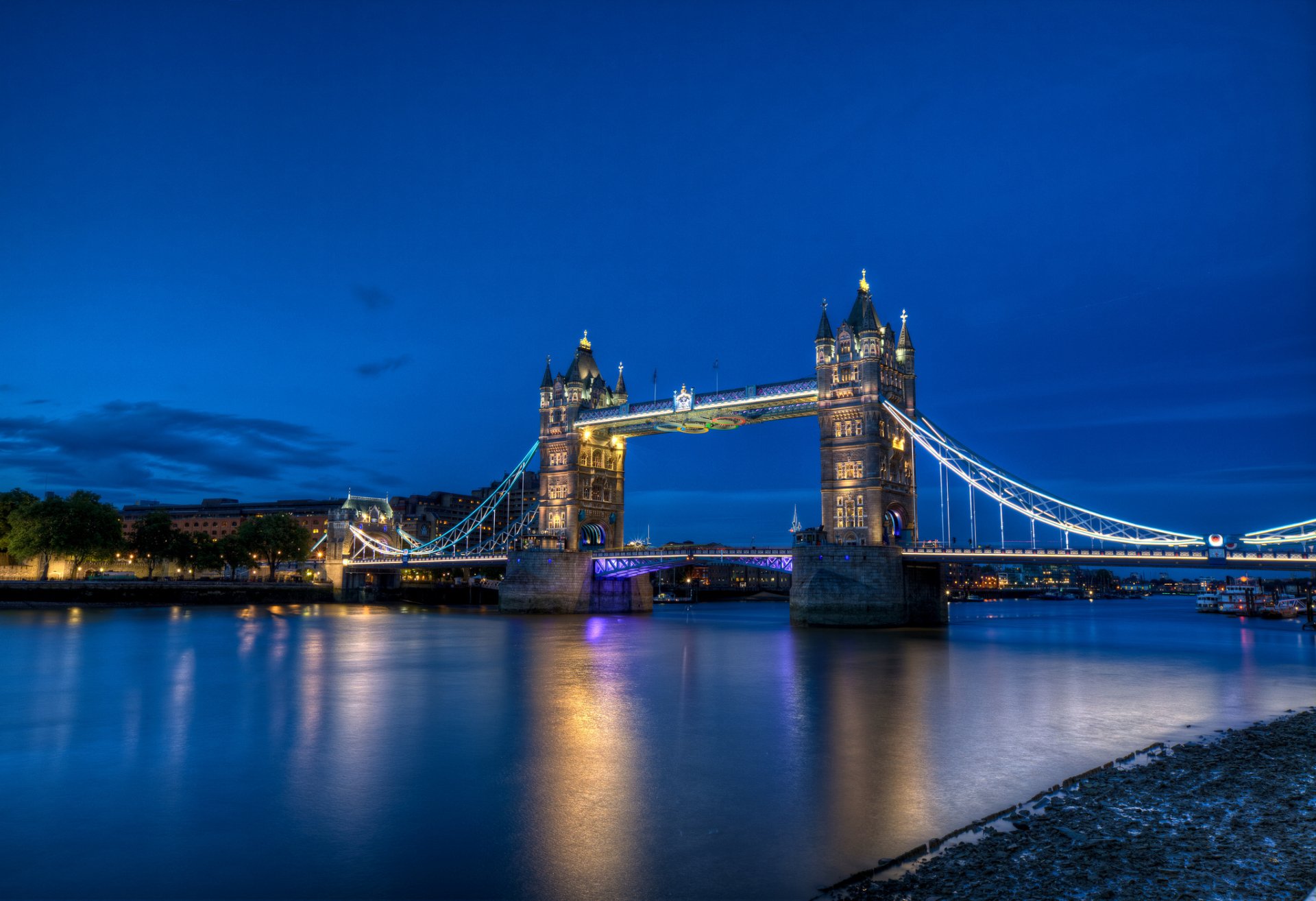 Download London Light Night Reflection Man Made Tower Bridge  HD Wallpaper