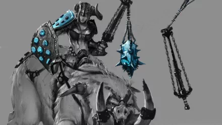 HD PC desktop wallpaper featuring Sejuani from League of Legends, depicted in battle armor wielding a flail and shield, set against a grayscale background.
