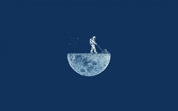 Humor Sci Fi Moon Astronaut Lawnmower Blue HD Wallpaper | Background Image