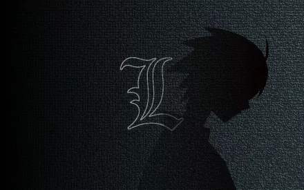 HD crossover wallpaper featuring Nozomu Itoshiki from Sayonara Zetsubou-Sensei and the iconic L symbol from Death Note, with a dark textured background.