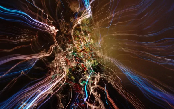 Abstract HD wallpaper featuring intricate patterns of vibrant electricity-like light streaks in various colors, creating dynamic shapes and textures on a dark background.