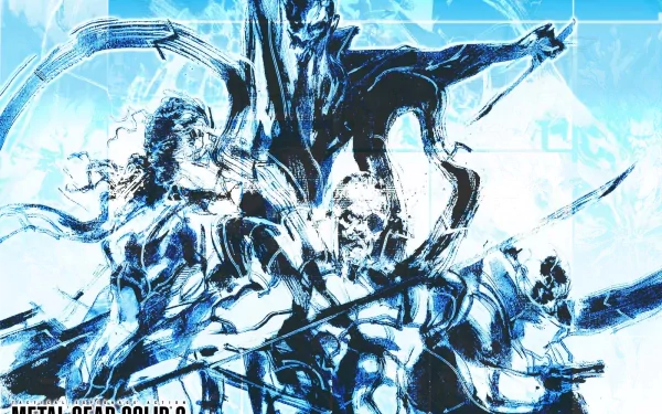 HD PC desktop wallpaper featuring dynamic, stylized characters from the video game Metal Gear Solid 2: Substance in a cool blue, high-contrast design.