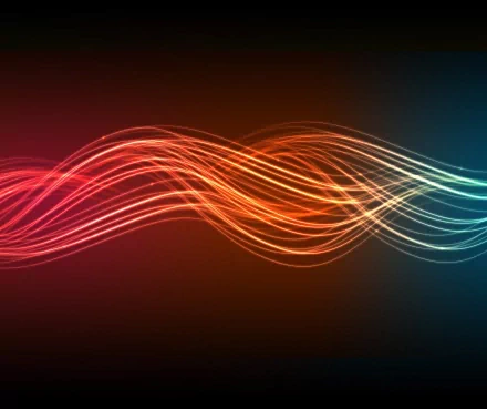 Abstract HD desktop wallpaper featuring cool, intertwined, colorful ribbons of light on a dark background.