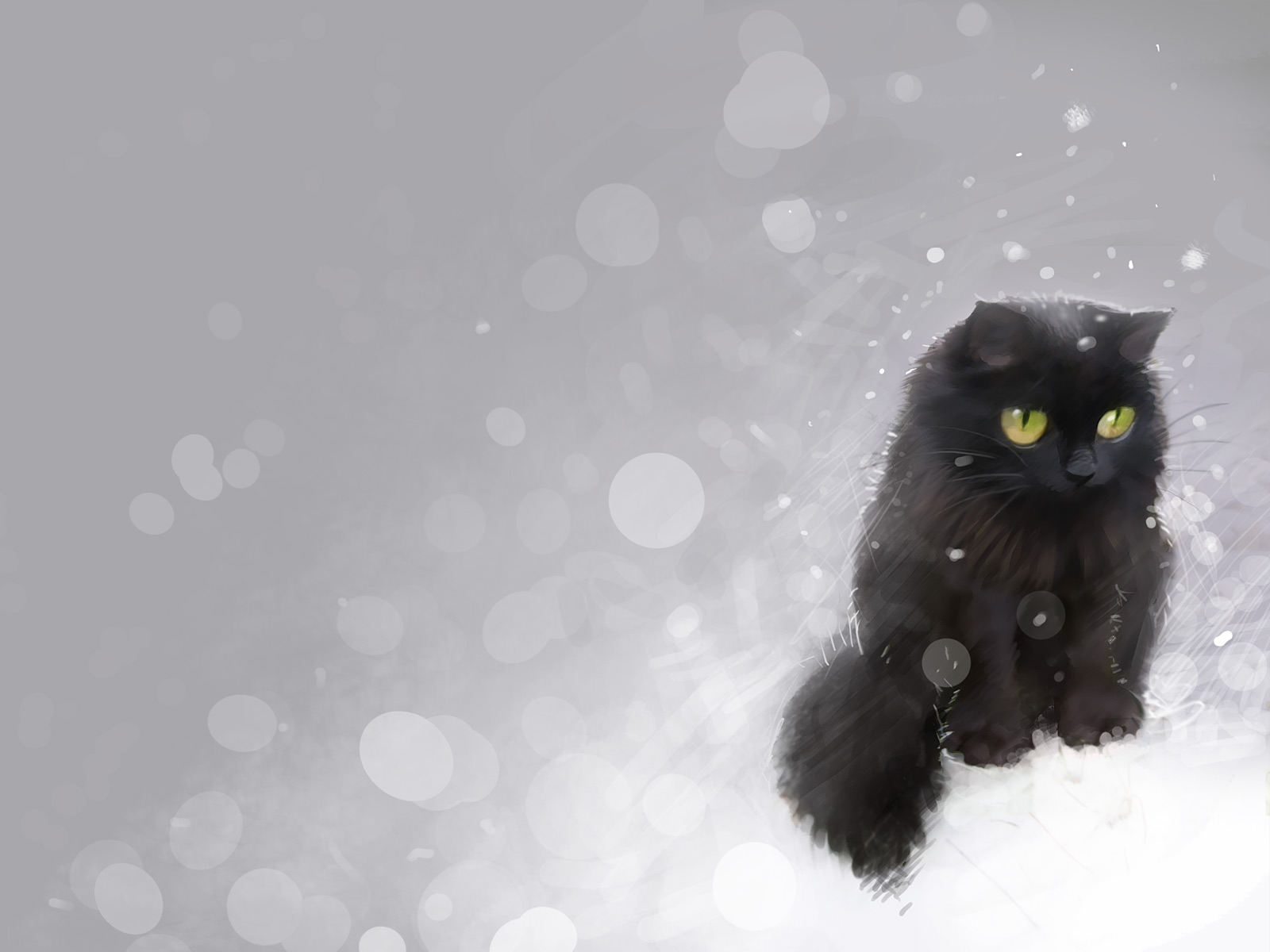 Artistic Black Cat in the Snow