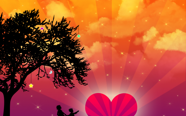 Artistic Love Child Heart Stars Cloud Tree HD Wallpaper | Background Image