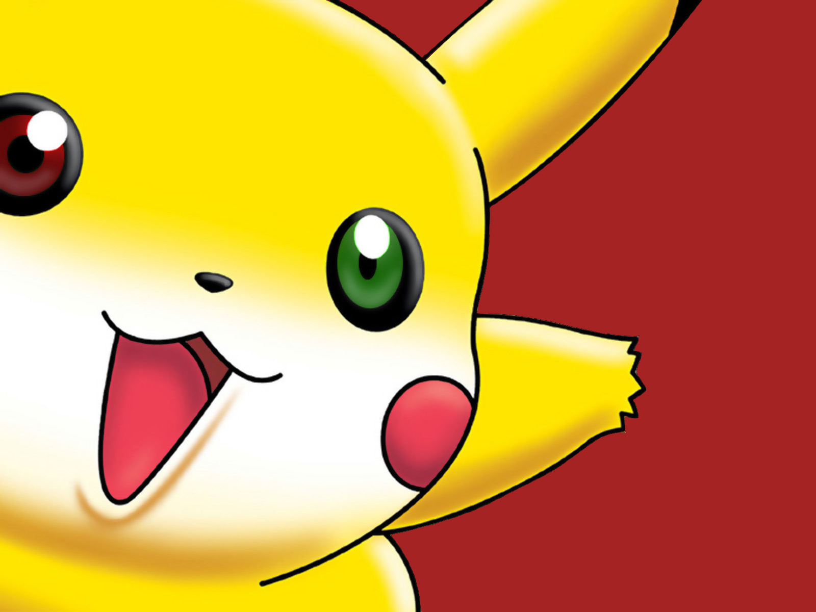 Pikachu sitting on a branch with a colorful background.