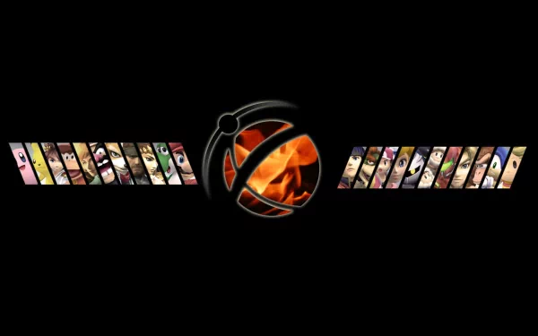 HD wallpaper featuring characters from Super Smash Bros. Brawl, showcasing a lineup of fighters with a fiery emblem at the center against a black background.