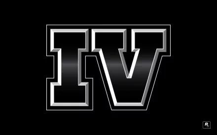 Logo from the video game Grand Theft Auto IV, featured prominently on a sleek black background, creating a striking HD desktop wallpaper and background option.