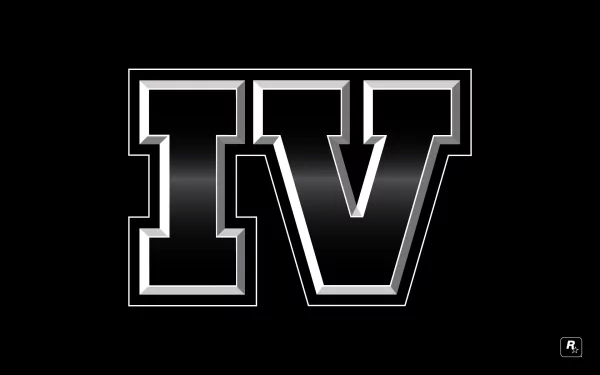 Logo from the video game Grand Theft Auto IV, featured prominently on a sleek black background, creating a striking HD desktop wallpaper and background option.