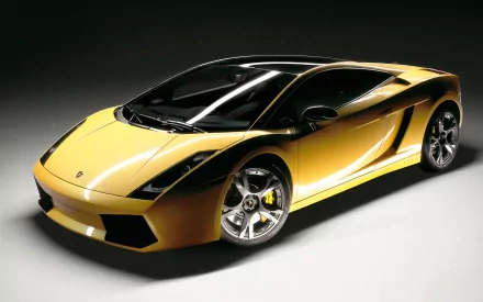 HD desktop wallpaper of a yellow Lamborghini Gallardo SE, showcasing its sleek design and shining exterior against a black background.