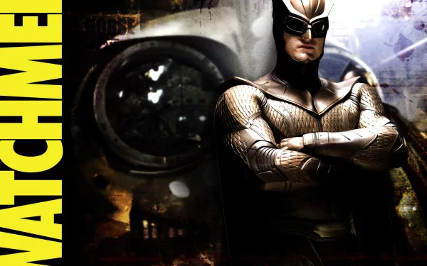 Nite Owl from the movie Watchmen stands confidently, showcasing his armored suit against a dramatic backdrop. This HD wallpaper adds a striking element to any desktop.