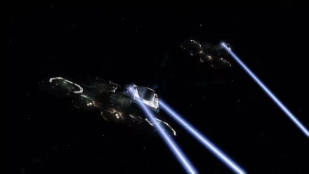 HD wallpaper featuring spacecraft from the TV show Stargate SG-1, set against a dark, starry background with beams of light emanating from the ships.