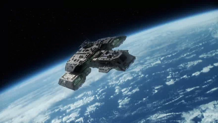 A stunning HD wallpaper featuring the spaceship from the TV show Stargate SG-1, set against the backdrop of Earth and space, capturing the essence of sci-fi adventure.