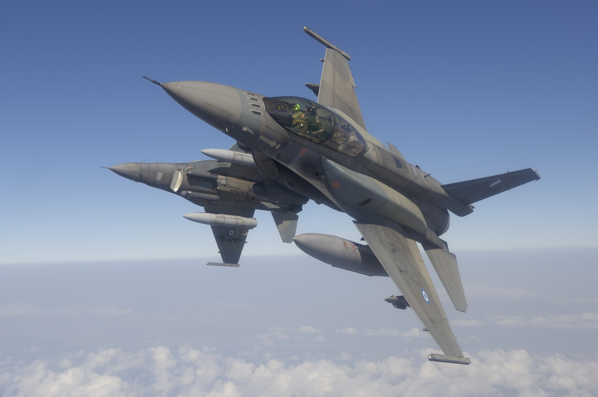 Greek F-16 fighter jet in flight.