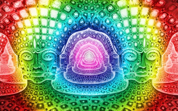Vibrant, intricate artwork featuring colorful, symmetrical designs inspired by the band Tool, set as a HD desktop wallpaper and background.