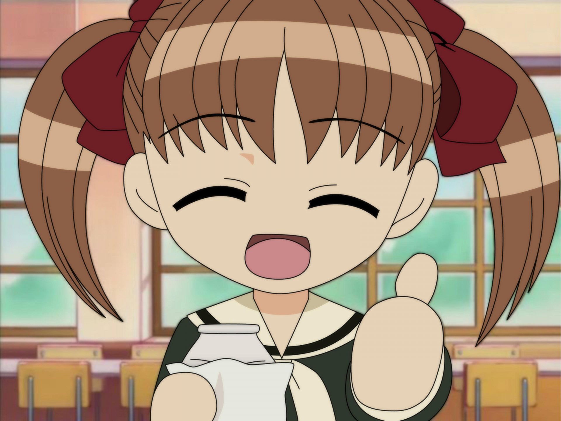 Yumi Fukuzawa smiles brightly in this HD wallpaper from Maria Watches Over Us (Maria-sama ga Miteru), capturing the joyful spirit of the anime.
