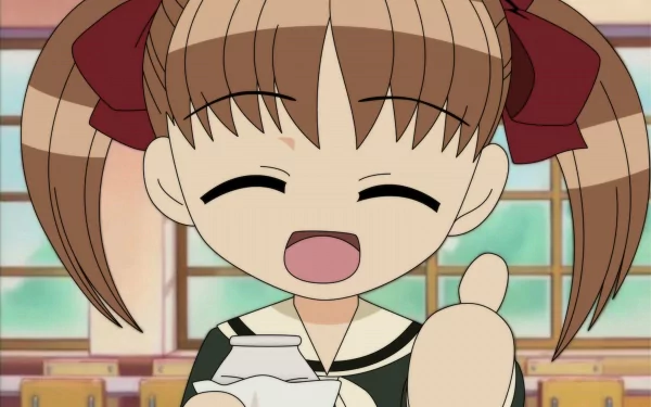 Yumi Fukuzawa smiles brightly in this HD wallpaper from Maria Watches Over Us (Maria-sama ga Miteru), capturing the joyful spirit of the anime.