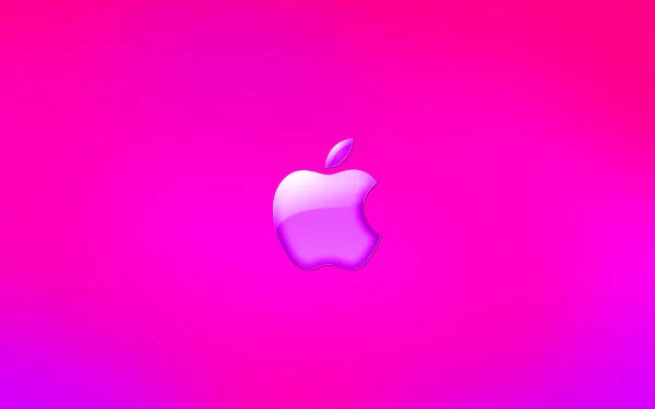 HD desktop wallpaper featuring a gradient pink background with the Apple Inc. logo prominently displayed in the center.