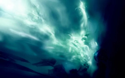 Abstract HD desktop wallpaper featuring a dynamic blend of cool colors, swirling patterns, and intricate textures, evoking a sense of technological fluidity and ethereal shapes.