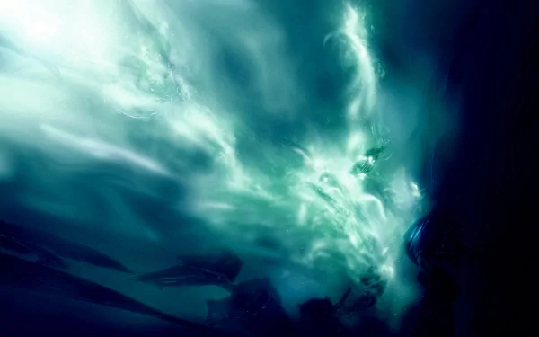 Abstract HD desktop wallpaper featuring a dynamic blend of cool colors, swirling patterns, and intricate textures, evoking a sense of technological fluidity and ethereal shapes.