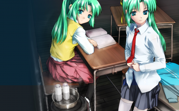 Anime When They Cry Sonozaki Shion Sonozaki Mion Green Hair Twins School Uniform Tie HD Wallpaper | Background Image