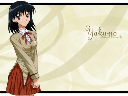 HD wallpaper featuring Yakumo from the anime School Rumble. She stands in a school uniform with a neutral expression against a light, abstract background.