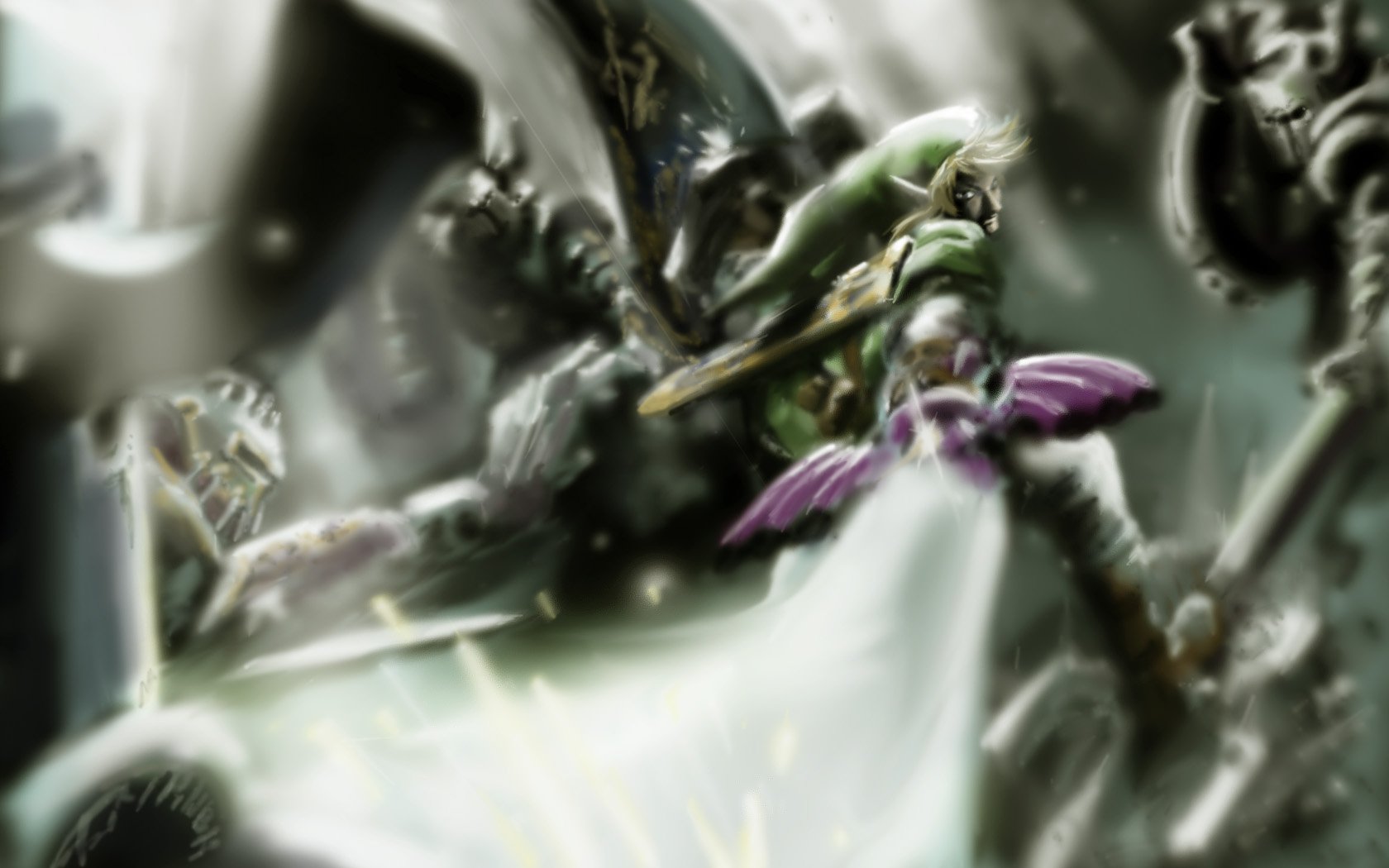 A dynamic HD wallpaper featuring Link from the video game The Legend of Zelda: Twilight Princess, showcasing an epic scene filled with action and intrigue.