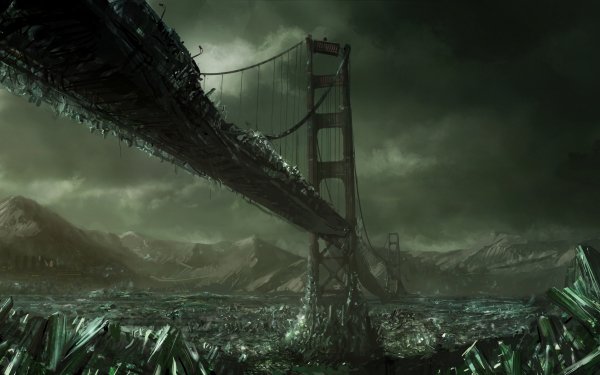 Sci Fi Post Apocalyptic Bridge Crystal HD Wallpaper | Background Image