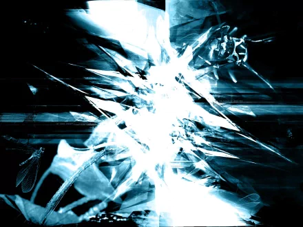 Abstract blue CGI artwork featuring intricate damselfly-inspired shapes and textured patterns, creating a dynamic, technology-themed HD desktop wallpaper background.