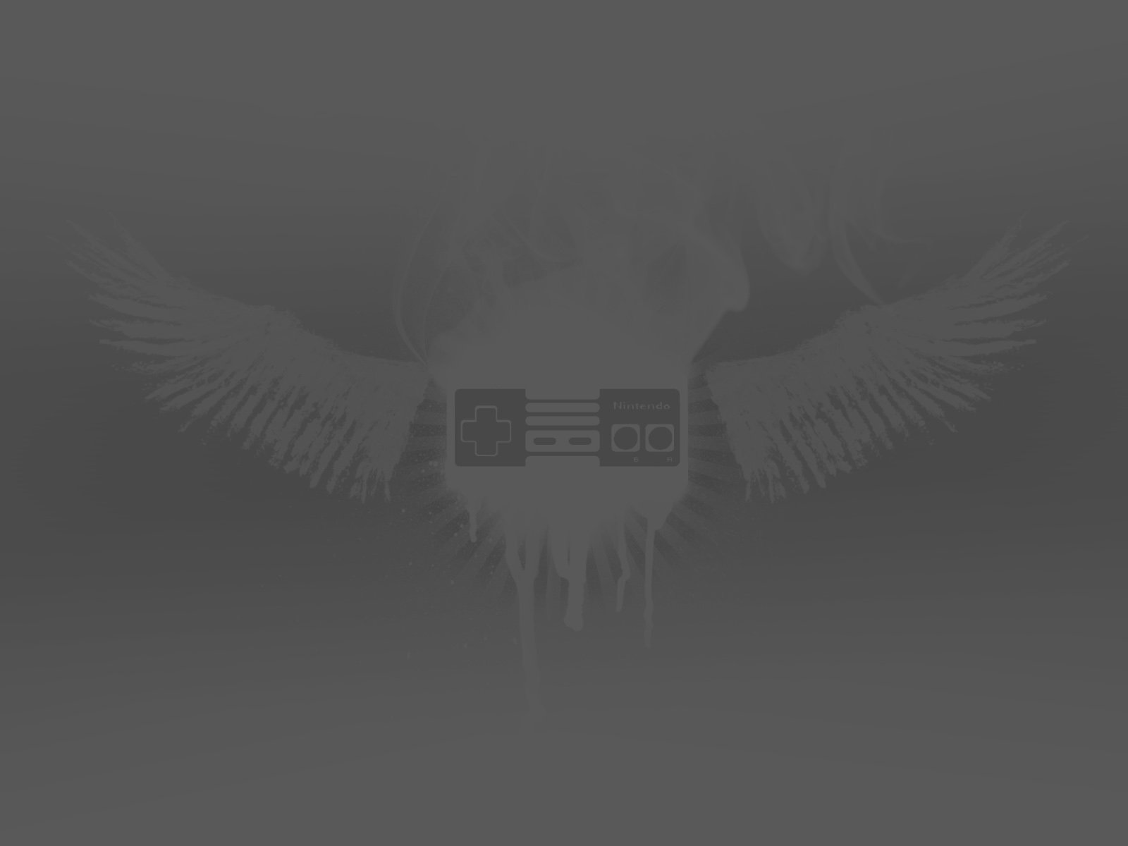 HD PC desktop wallpaper featuring a Nintendo classic game controller surrounded by abstract wing-like shapes, blending video game nostalgia with modern design.