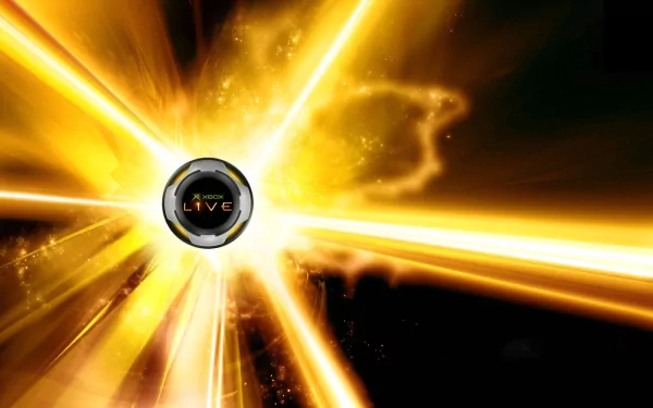 HD PC desktop wallpaper featuring a dynamic, glowing Xbox Live logo with vibrant gold and black rays, capturing the essence of Xbox gaming and video game culture.