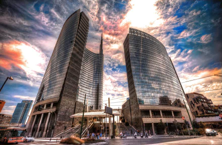 sunset building bus street man made Milan HD Desktop Wallpaper | Background Image