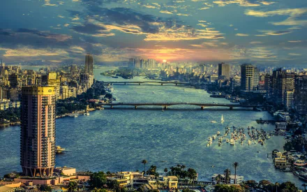 sunset nile Egypt man made cairo HD Desktop Wallpaper | Background Image