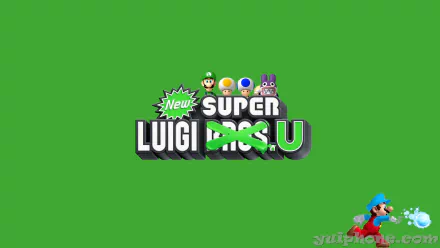 HD desktop wallpaper featuring New Super Luigi U logo on a green background with Luigi and other characters.