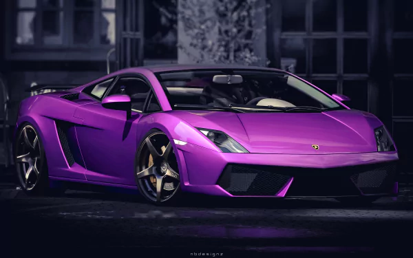 A striking purple Lamborghini Gallardo sports car captured in high detail, presented as a 4K Ultra HD PC desktop wallpaper showcasing the vehicle's sleek design.