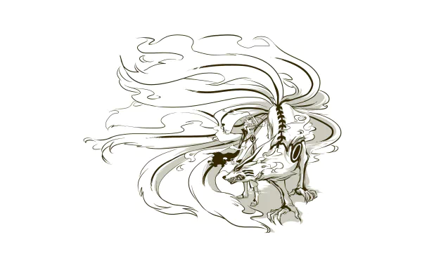 HD wallpaper featuring a stylized sketch of Naruto and Kurama from Naruto.
