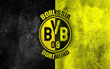 HD desktop wallpaper featuring the Borussia Dortmund logo, split between black and yellow textures, capturing the team's vibrant identity in sports.