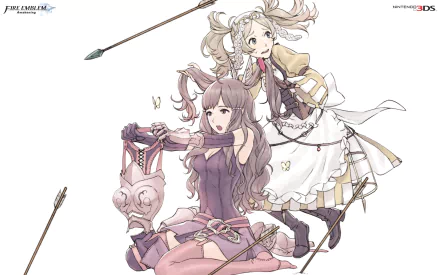 HD desktop wallpaper of Lissa and Sumia from Fire Emblem Awakening, illustrated in a whimsical art style.