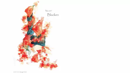 HD PC desktop wallpaper featuring a vibrant, watercolor-style illustration of Blaziken from the Pokémon video game series on a white background.