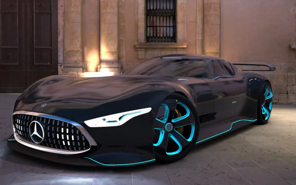 A sleek, futuristic Mercedes car captured in vivid detail, featuring glowing accents, as a striking HD wallpaper for fans of Gran Turismo 6 and automotive enthusiasts.