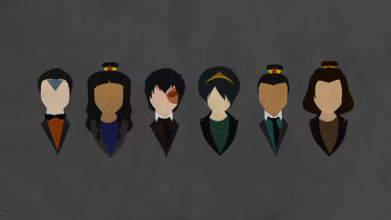 Minimalist anime Avatar: The Last Airbender HD PC desktop wallpaper background with six stylized character busts on a dark textured canvas.