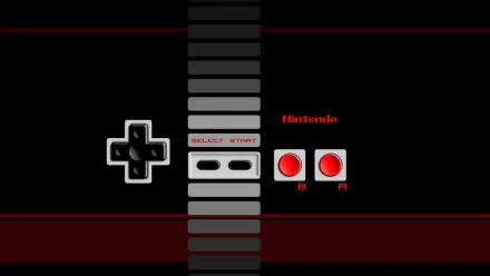 HD PC desktop wallpaper featuring a close-up of a classic Nintendo Entertainment System controller with black, gray, and red accents on a dark background.