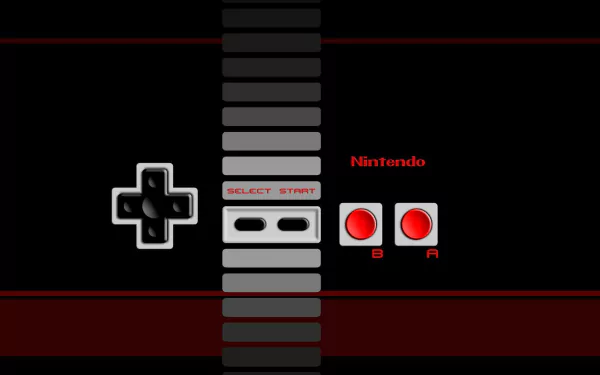HD PC desktop wallpaper featuring a close-up of a classic Nintendo Entertainment System controller with black, gray, and red accents on a dark background.
